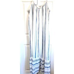 Time & Tru 2XL  Striped Spaghetti Strap Maxi Dress Beach Cottagecore Embroidered